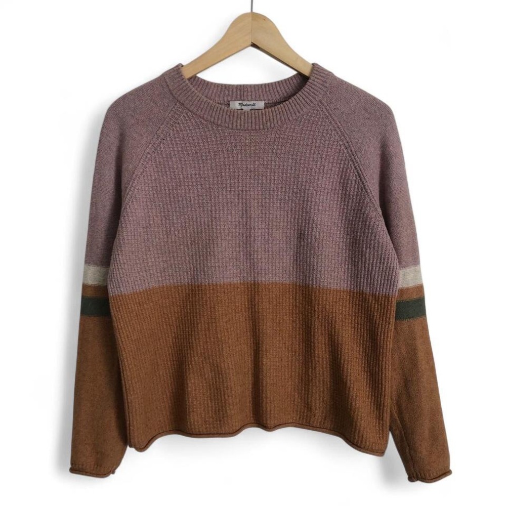Madewell Two-Tone Waffle-knit Wool Sweater in Mauve and Rust
